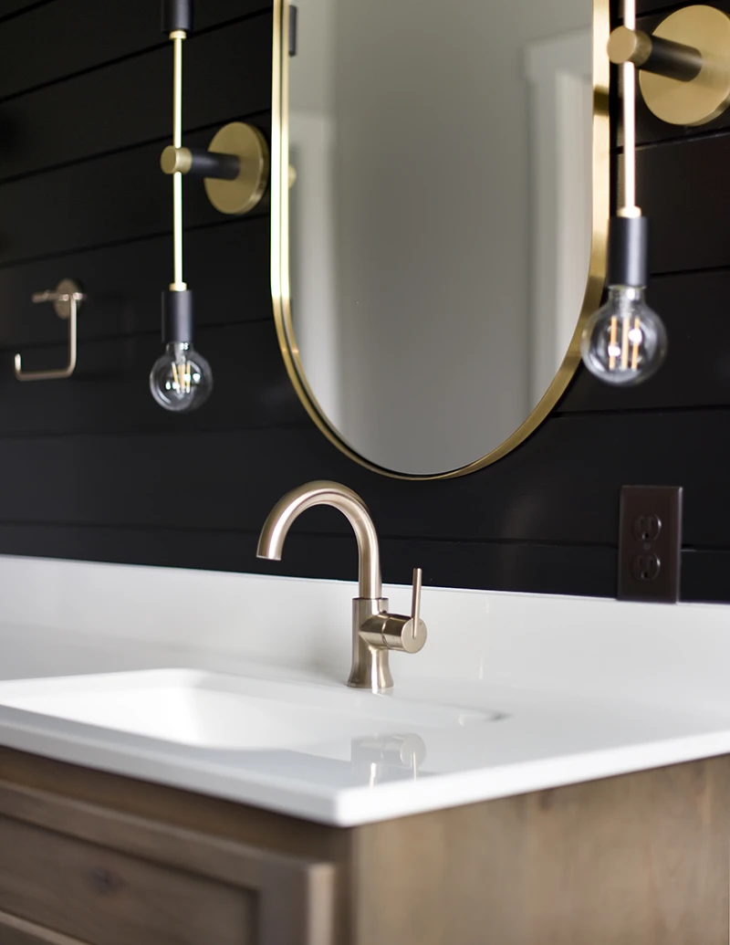 Delta Trinsic Arched Single Handle Lav Faucet in modern home